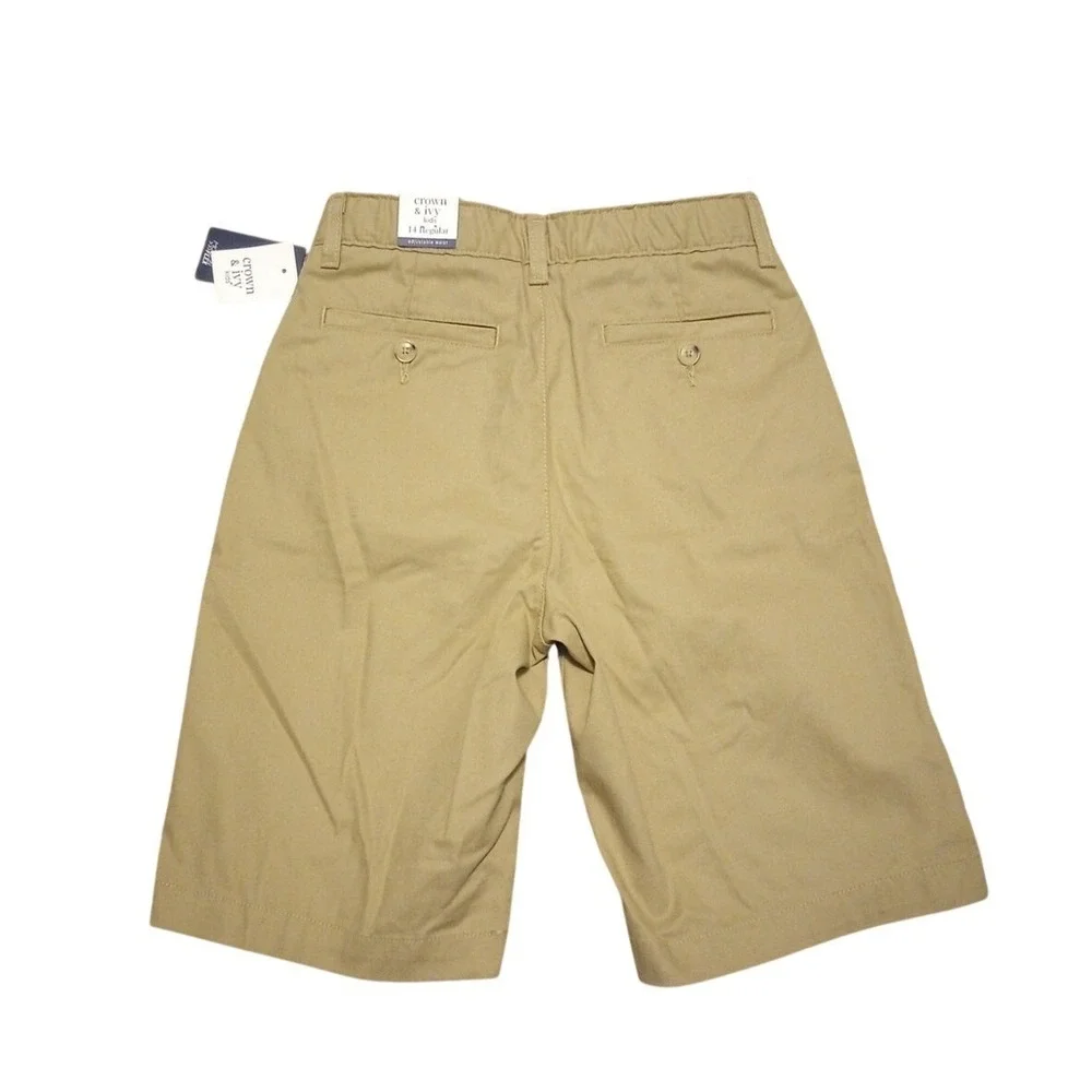 Crown & Ivy Kids Boys Khaki Motion Flex Chino Shorts Size 14 Regular NWT